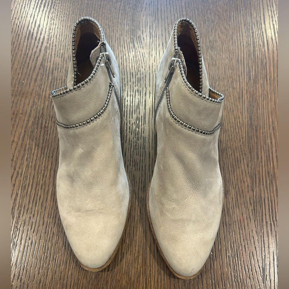 Lucky Brand Taupe Suede Beaded Ankle Booties